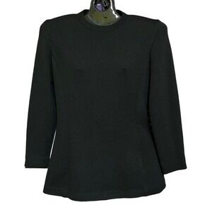 St John Collection Black Santana Knit Long-Sleeve Fitted Tunic Top